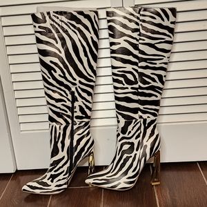 Zebra Print Mid Calf Boots